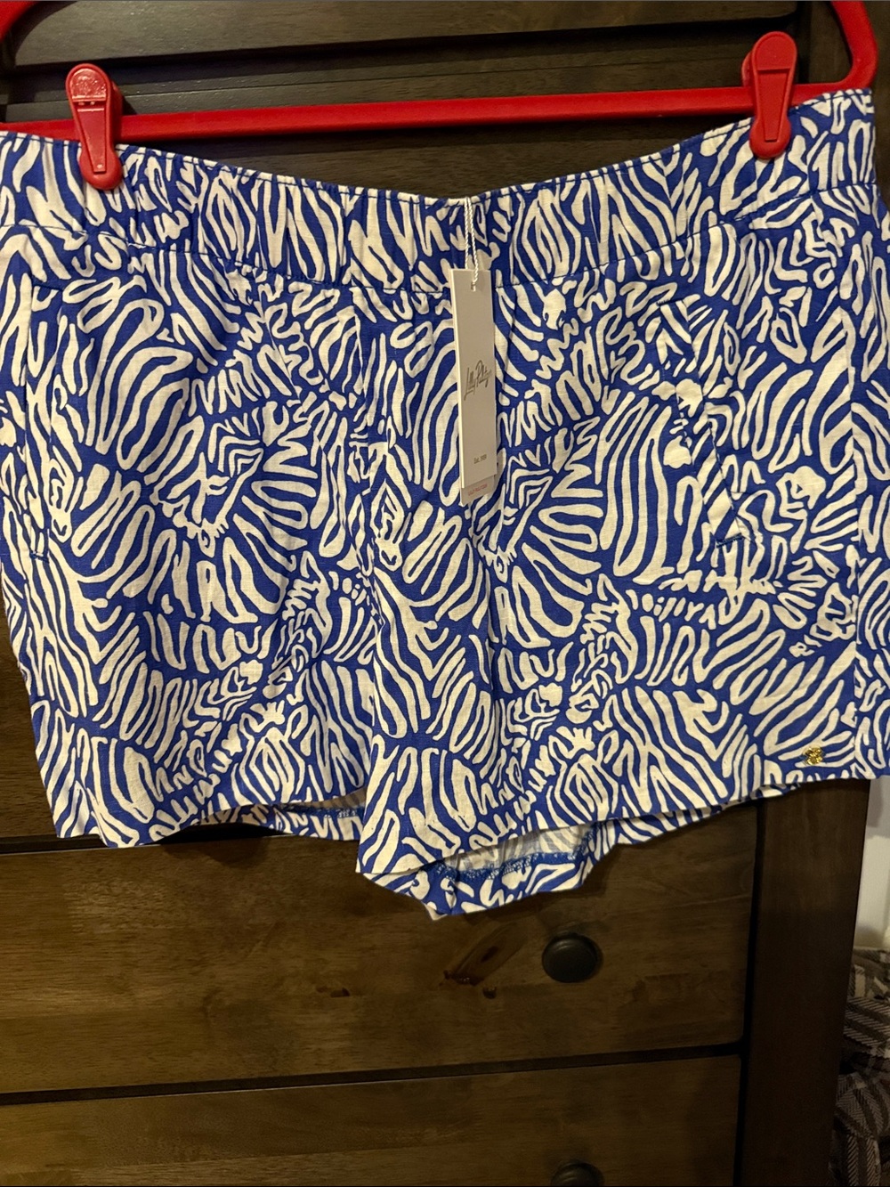 Lilly Pulitzer Blue & White Printed High-Waist Women's Shorts Size XL